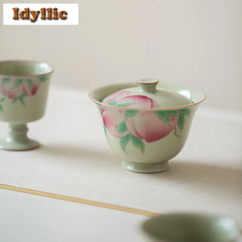 

110 мл Secret Yellow Ru Kiln Pink Peach Gaiwan Чайная вареная чаша ручной работы с крышкой Набор для приготовления чая Крышка Чаша Чайные услуги Ремесло