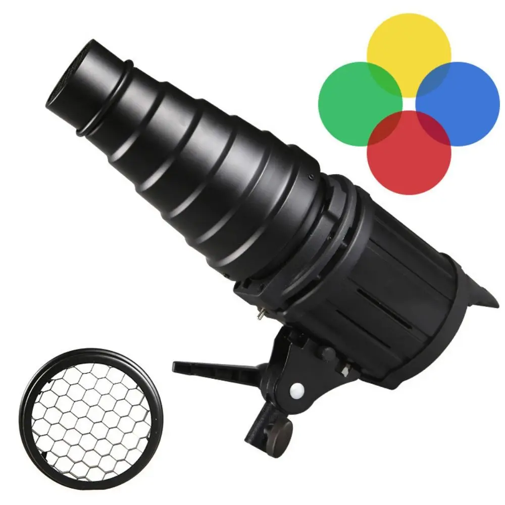Kit Filter Warna Snoot Kerucut Kisi Sarang Lebah Profesional Flash Mount Snoot Logam Ringan Fotografi Flash Snoot