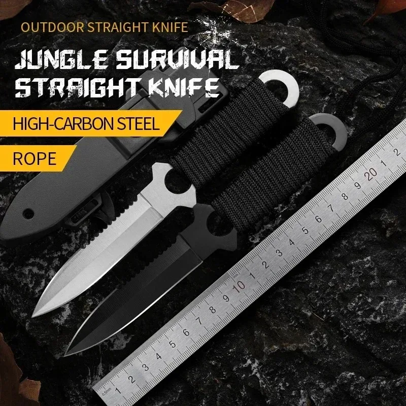 1pc Self-Defense Knife, Stainless Steel Wilderness Survival Knife, High Hardness Cutting Knife, EDC Fixed Blade, Barbecue Knife