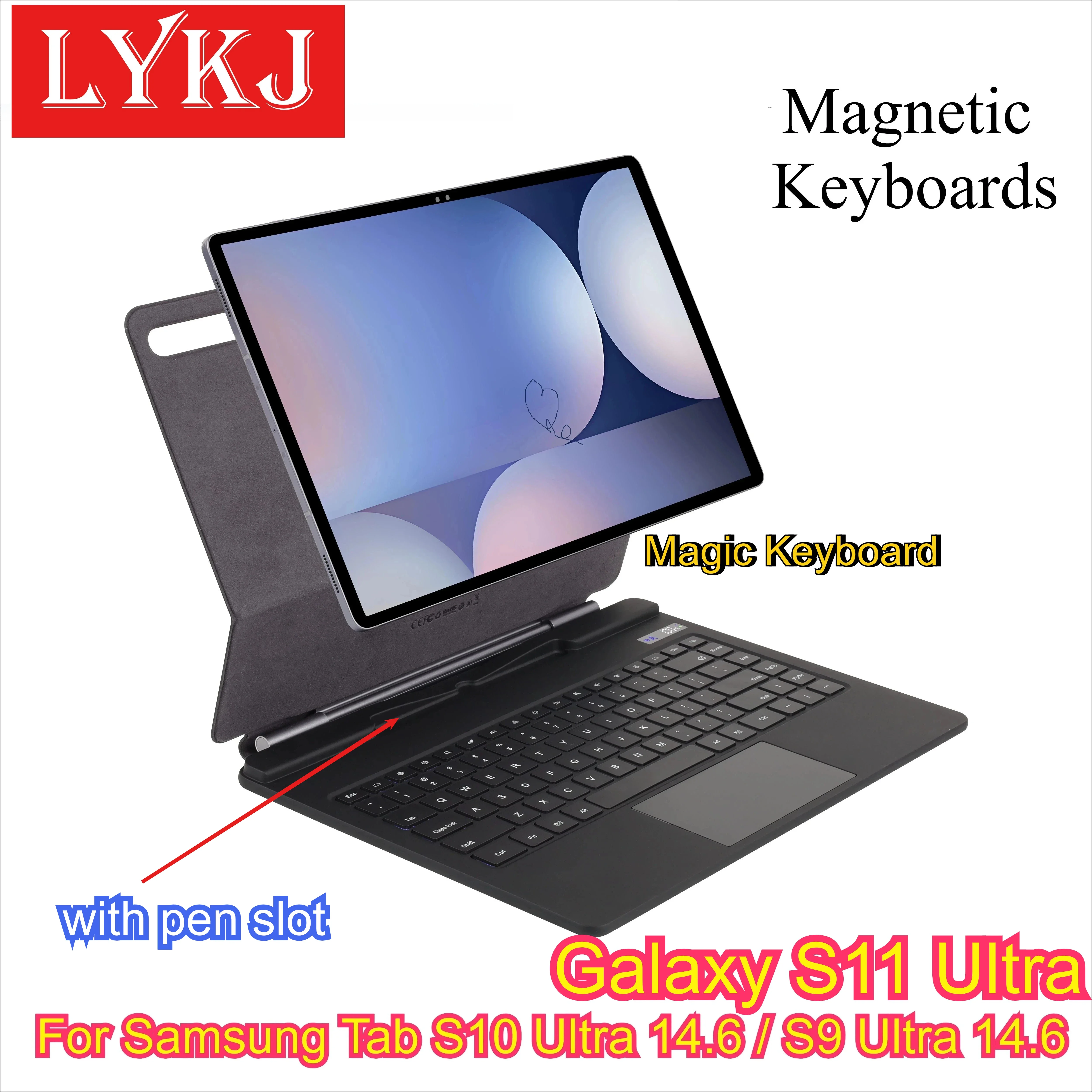 

2025 New Magic Keyboard Tablet Case for Samsung Galaxy Tab S11 Ultra 14.6inch Touch Backlight Magnetic Smart Cover with Pen Slot
