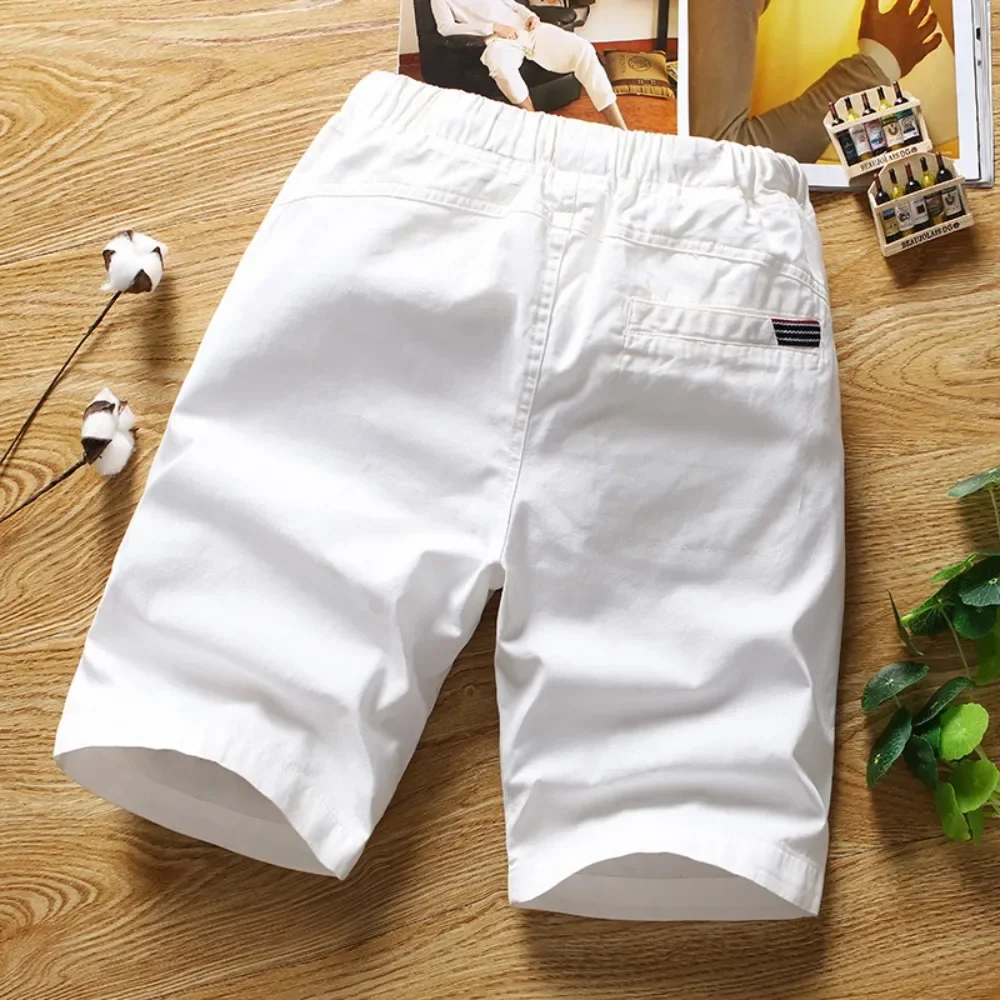 White Shorts Men Summer Cotton Knee Length Shorts Bermudas Korean Fashion