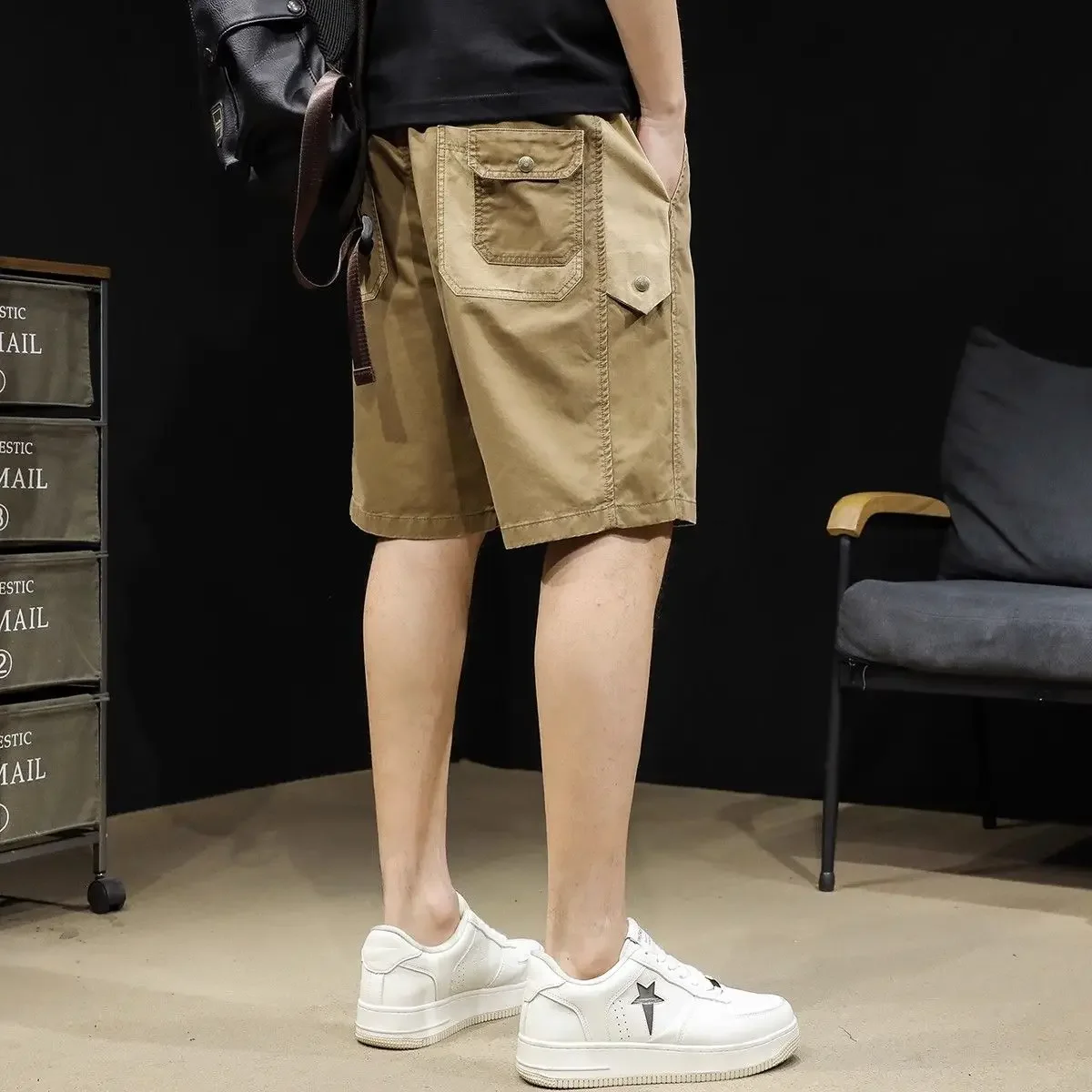 Baggy with Draw String Wide Long Loose Oversize Bermuda Big Size Solid Short Pants for Men Pockets Half Elastic Waist New in Y2k