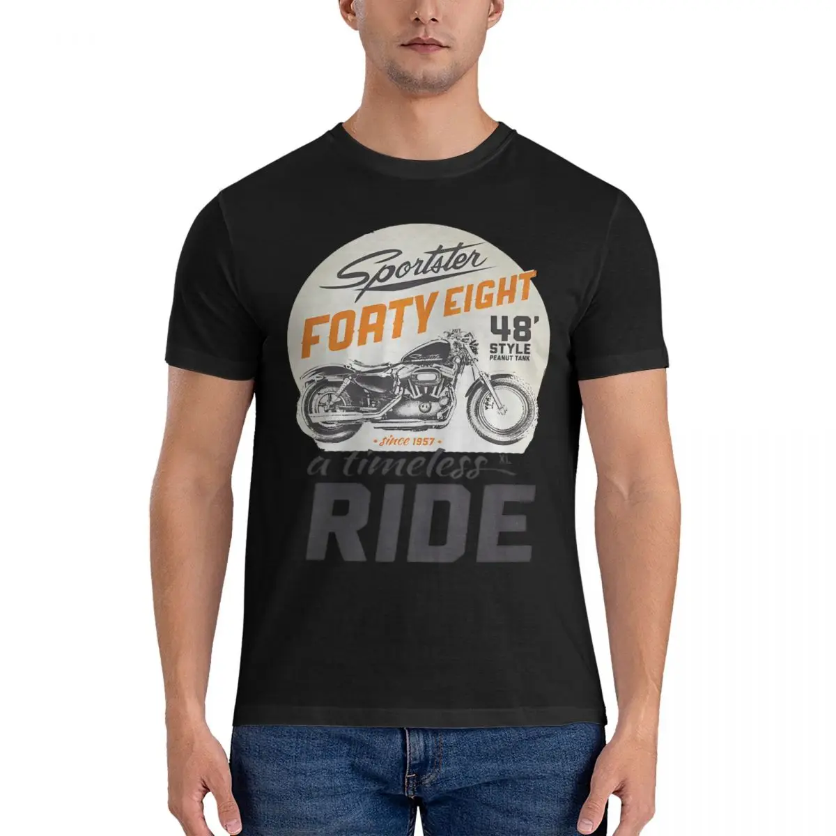 Forty Eight Men's T Shirt motorbike Novelty Tee Shirt Short Sleeve Crewneck T-Shirts 100% Cotton 6XL Tops