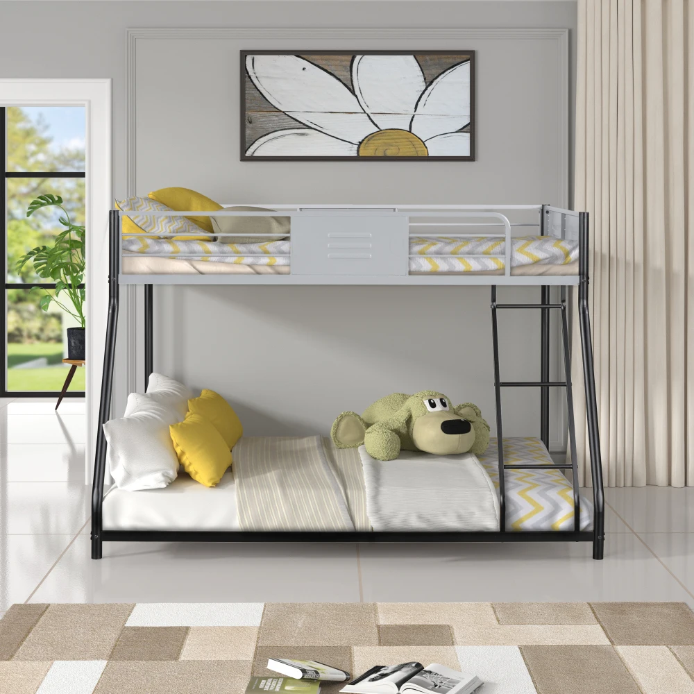 Metal Twin over Full Bunk Bed/ Heavy-duty Sturdy Metal/ Noise Reduced/ Safety Vent Board Guardrail/No Box Spring Needed