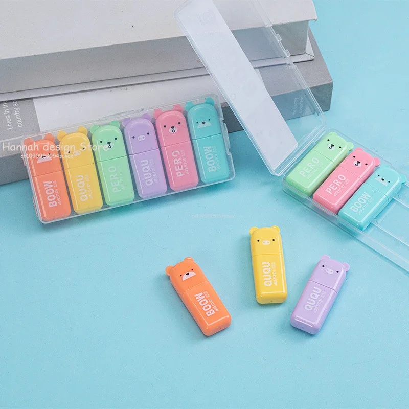 6pcs/Set Cute Cartoon Mini Highlighter Pens Kawaii Macaron Colors Markers Diary Highlighter Stationery School Office Accessories