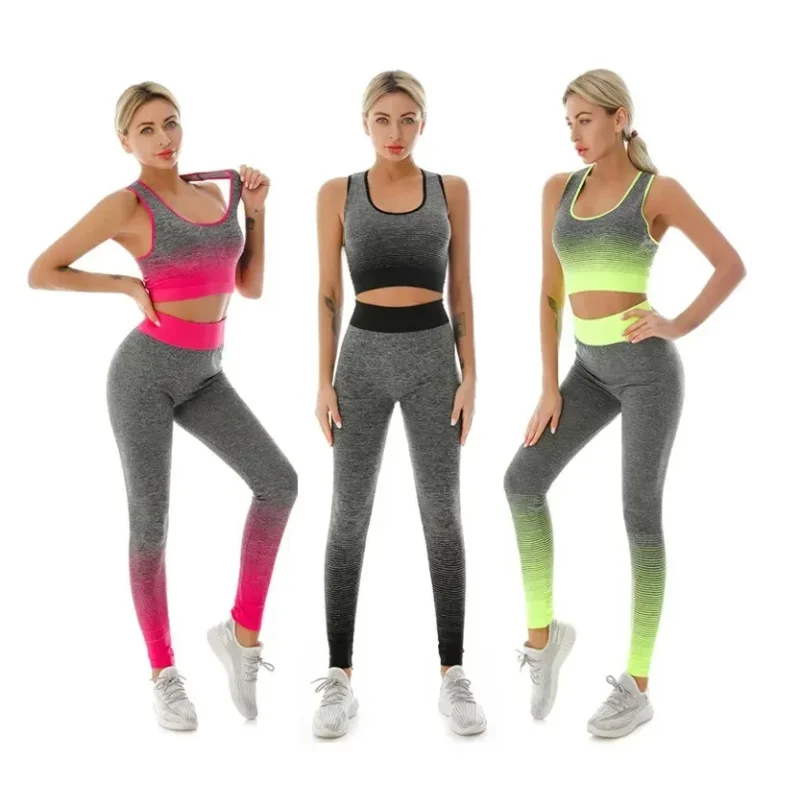 

2 Piece Sets Womens Outfits Yoga Set Elastic Gradual Changing Sports Bra Tights Yoga Suit Set Fitness Workout Sports Leggings