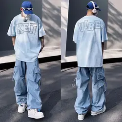 2024 Y2K Cargo Pants for Men Hip Hop Harajuku Parachute Cargo Trousers Male Blue Japanese Loose Casual Streetwear Hip Hop