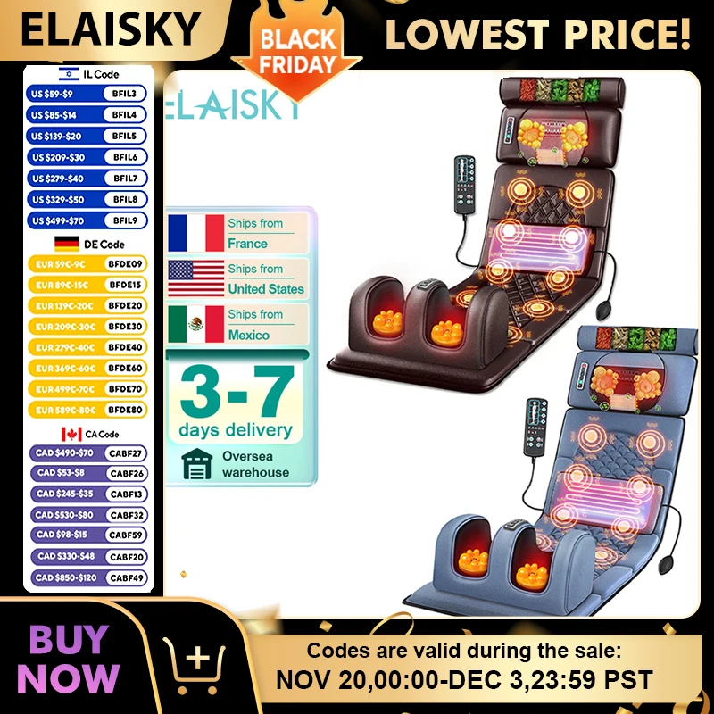 

Massage Mattress Electric 110V-220V Vibrating Heating Infrared Massager Cushion For Neck Back Foot Full Body Pain Stress Relief