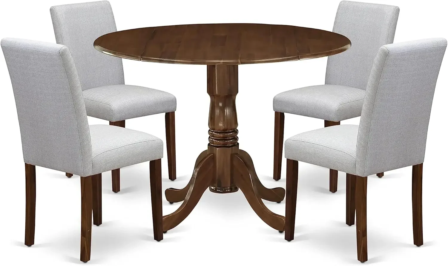 5 Piece Dining Set Contains a Round Dining Room Table with Dropleaf and 4 Upholstered Chairs, 42x42 Inch, Antique Walnut