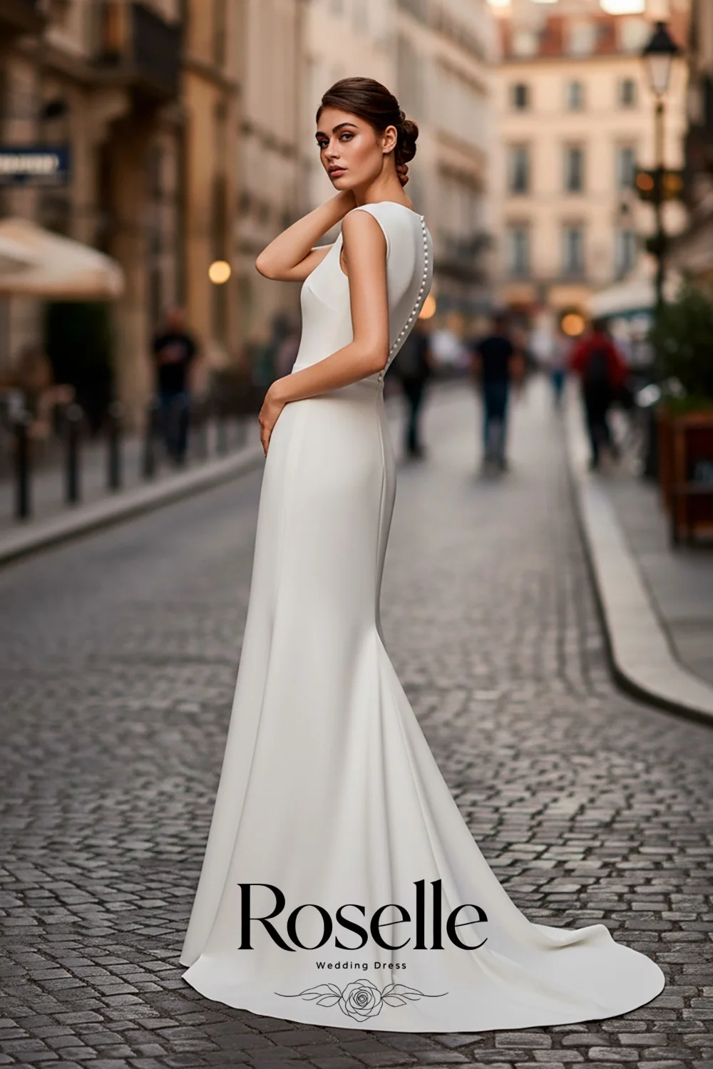 ROSELLE Simple Elegant Mermaid Wedding Dress High Neck Sleeveless High Side Slit Train 2026 Bridal Customized свадебное платье