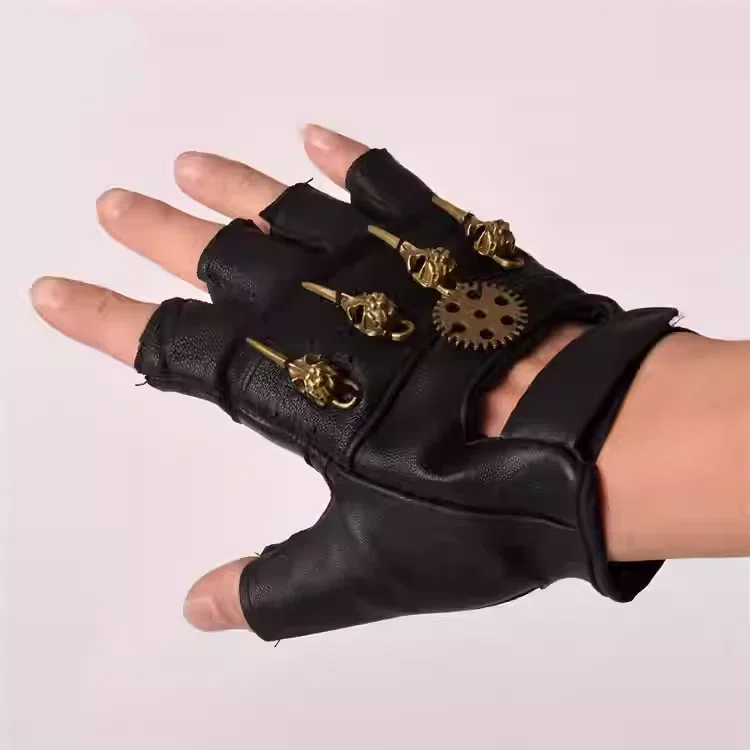 Steampunk PU Leather Fingerless Compass Gloves Men Women Fashion Hip Hop Punk Gloves Half Finger Gloves