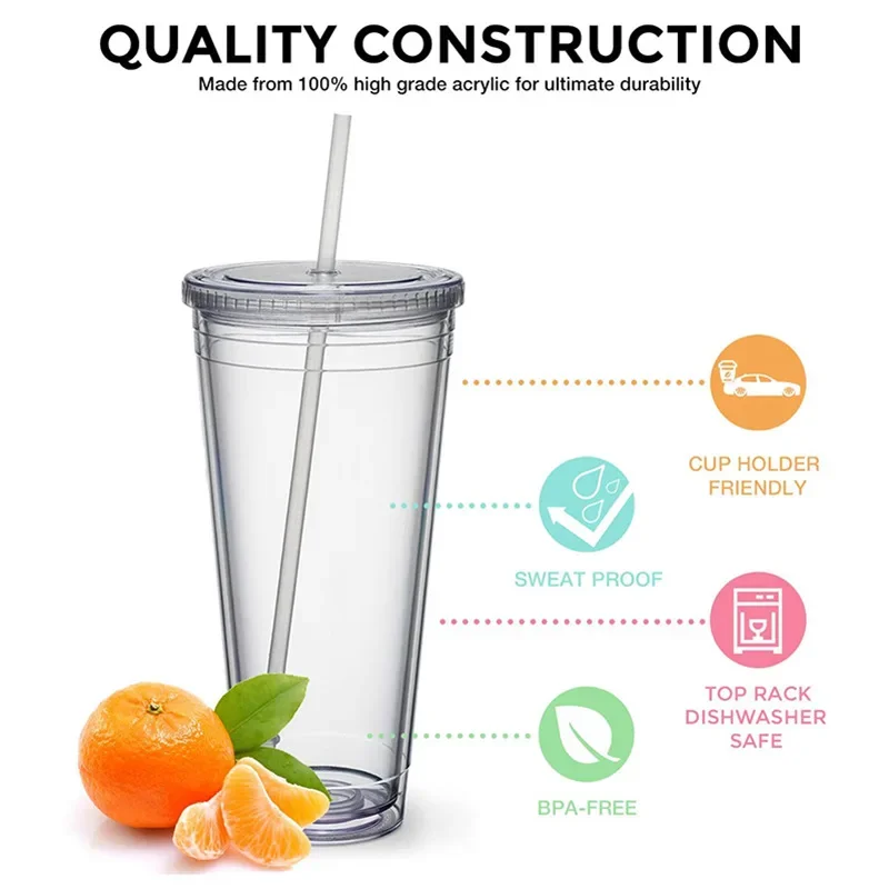 32oz Double Wall Clear Plastic Tumblers with Lids and Straws Large Capacity Acrylic Car Cup Reusable Insulated Cups 1,2,4pcs/set