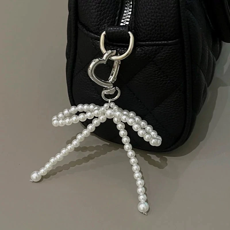 Korean Sweet Pearl Bow Keychain Heart Pendant Keyring Y2K Aesthetic Key Holder For Girls Bag Pendant Accessories