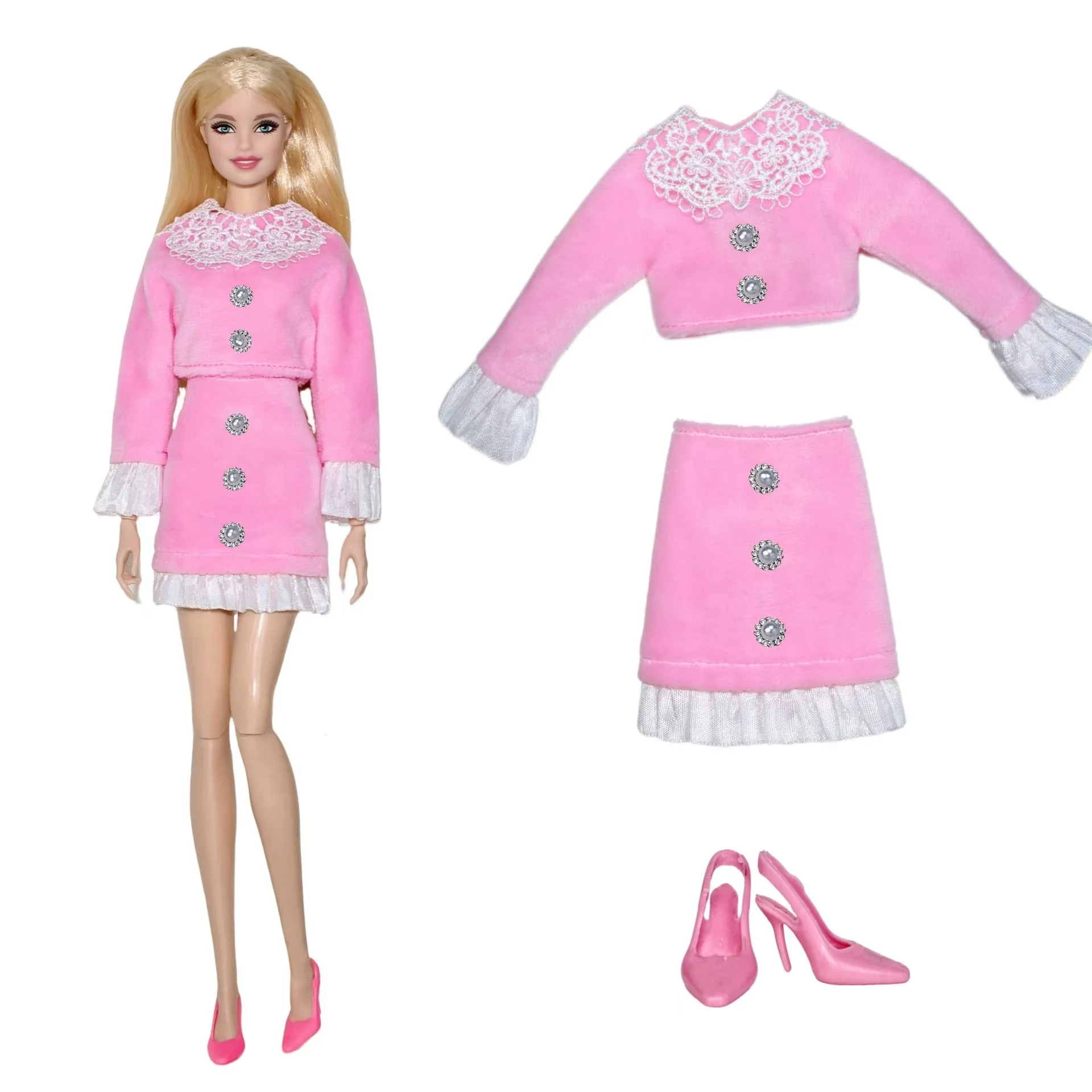 Moda Czarny Różowy Zestaw ubrań dla lalek 1/6 BJD dla Barbie Ubrania dla Barbie Sukienka Koszula Spódnica Buty Strój 11,5" Akcesoria dla lalek