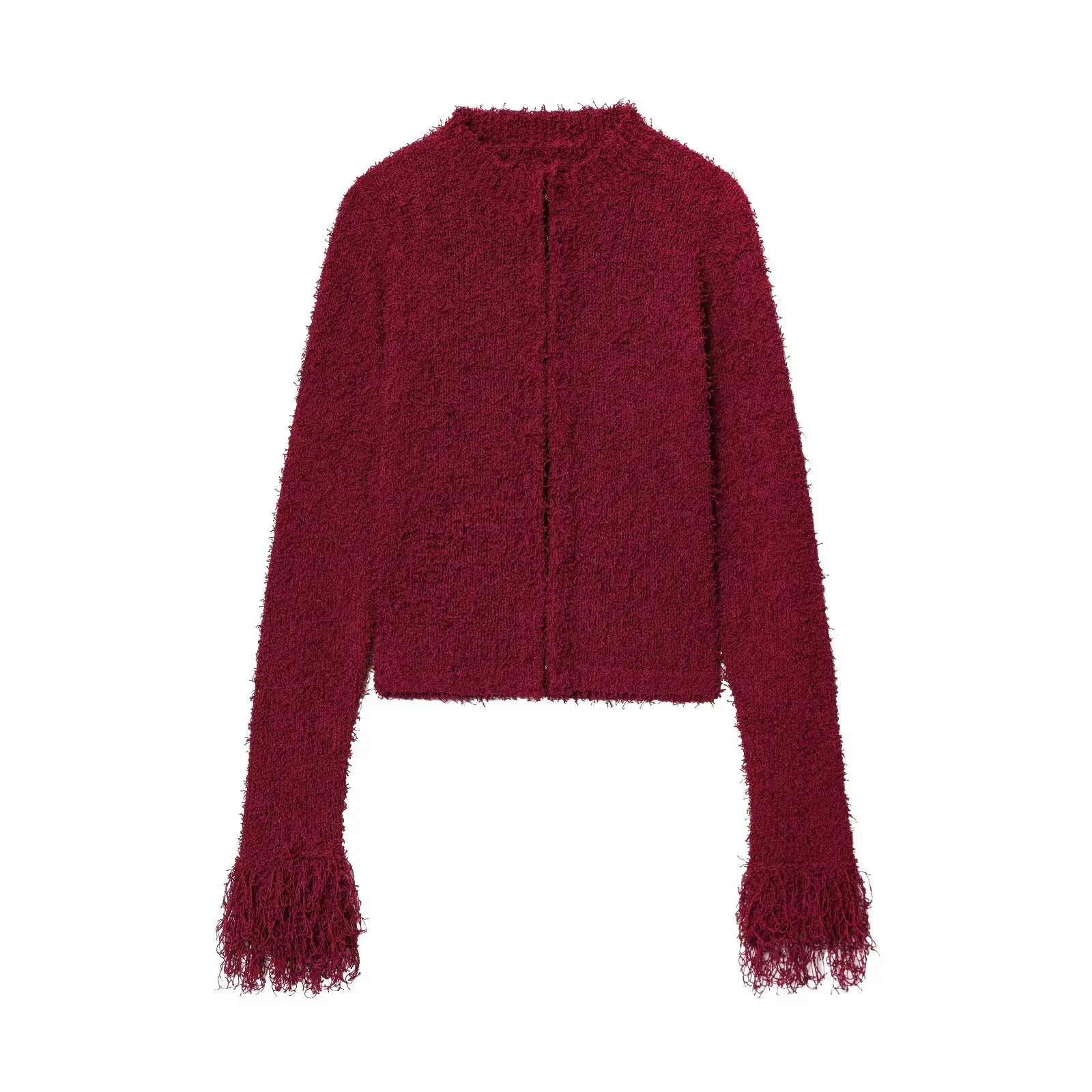 

Women's Simple Fringed Knit Cardigan Round Neck Solid Color Zipper Jackets Slimfit Fashion Street All Match Sweater