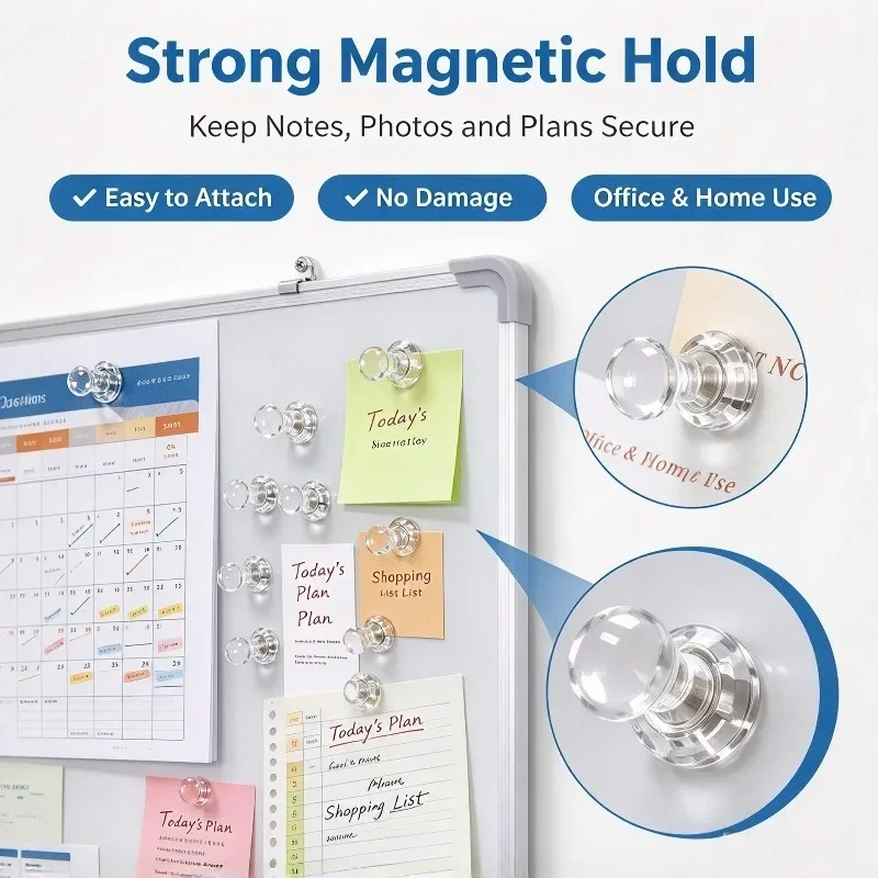 Transparent Magnetic Push Pins Strong Magnets Thumbtacks for Refrigerator Whiteboard Photo Display Office Home Decor
