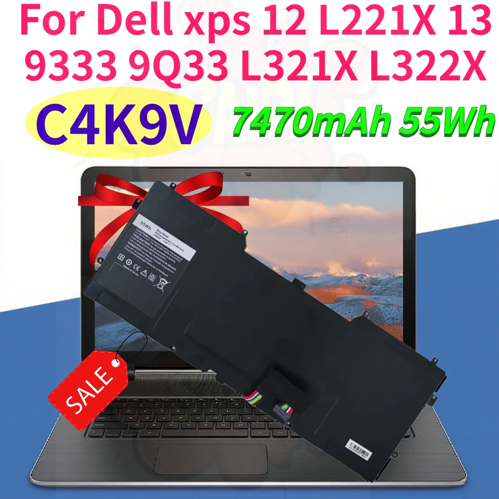 

C4K9V 55Wh 7470mAh Laptop Battery for Dell Xps 12 L221X 13 9333 9Q33 L321X L322X Compatible Y9N00 High-Performance Batteries