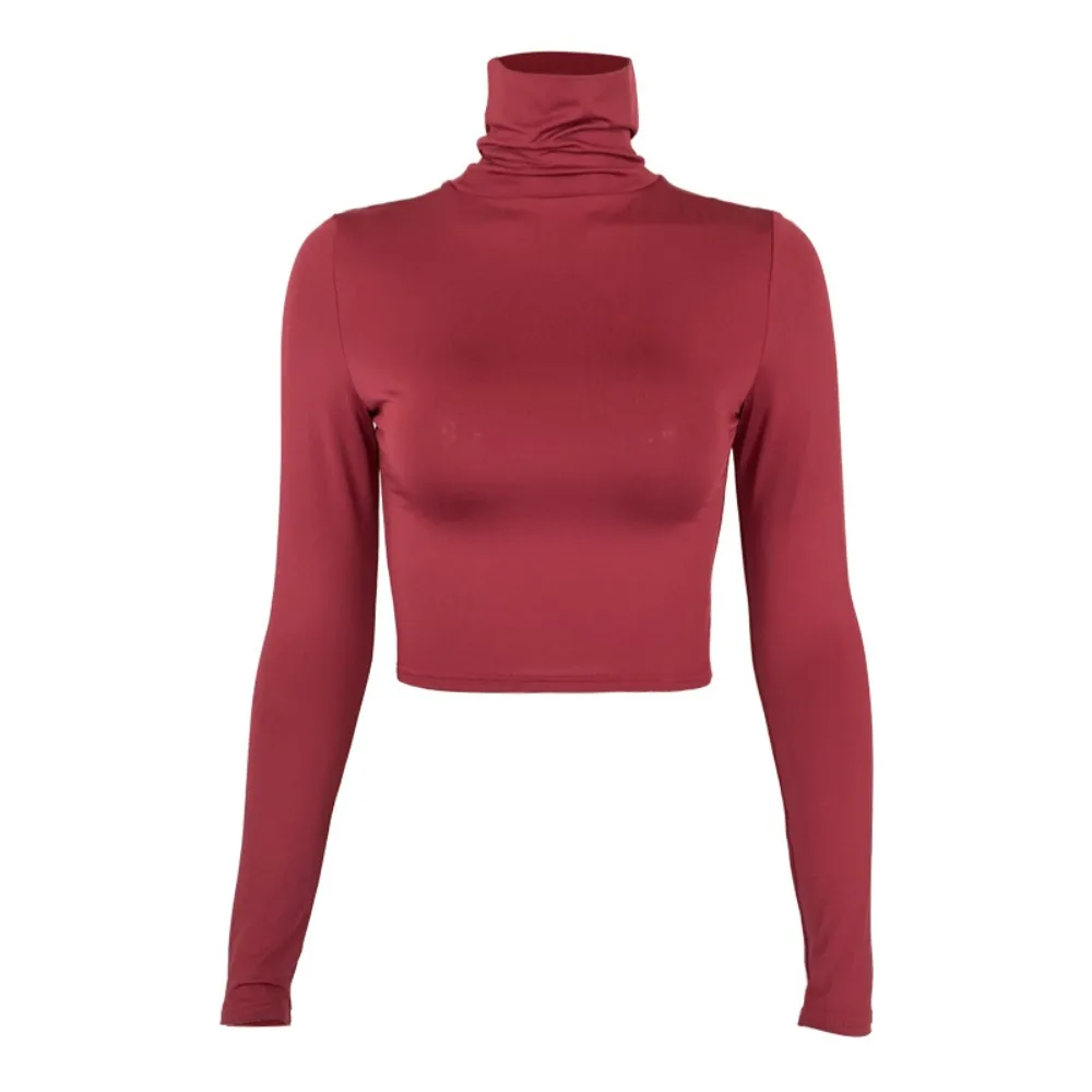 

Fashion Y2k Long Sleeve T-shirt Pullover Slim Fit High Collar Crop Tops Korean Style Chic Bottoming Shirt Women Spring