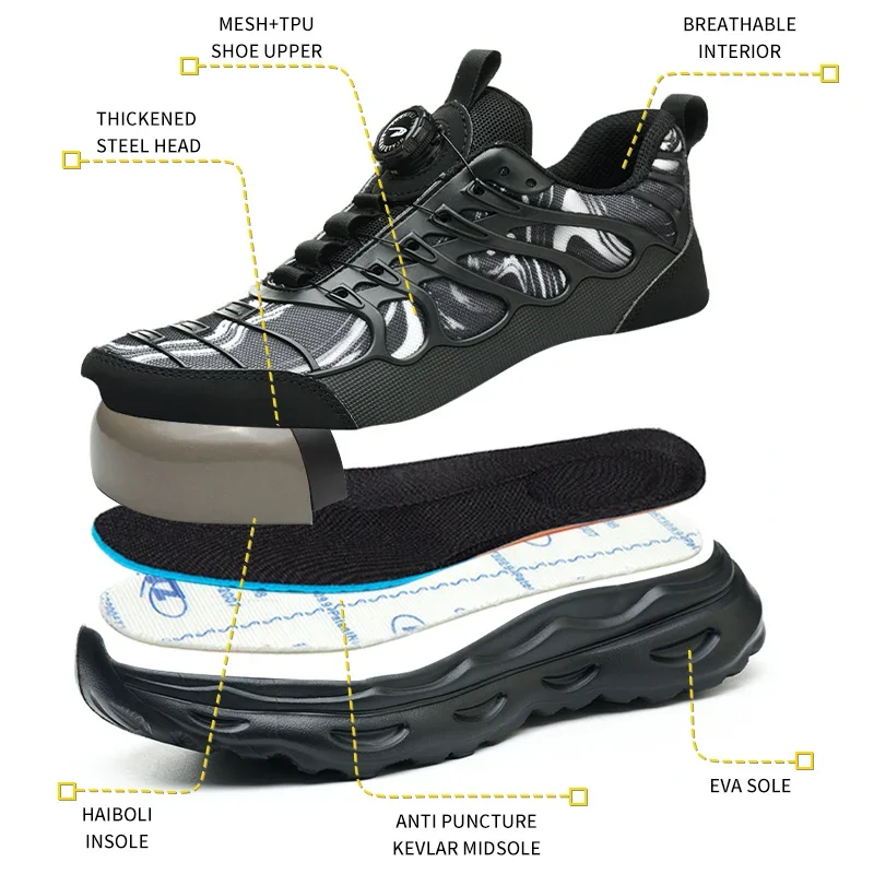 Men Steel Toe Work Shoes Indestructible Security Work Sneakers Protective Safety Boots Size 47 48 Rotating Button Safety Shoes