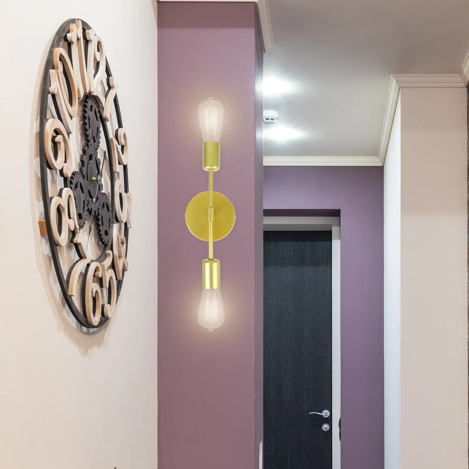 

Настенный светильник с 2 плафонами, современный, из железа, золотистый, для ванной комнаты, спальни, кухни, прихожей, коридора, минималистичный, металлический, настенный монтаж