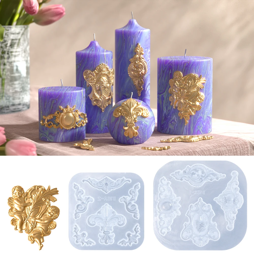 S0220 Moldes de Silicone com Relevo Barroco, Molde de Canto para Porta-Retratos Vintage, Moldes de Silicone com Padrão em Relevo para Velas e Decoração