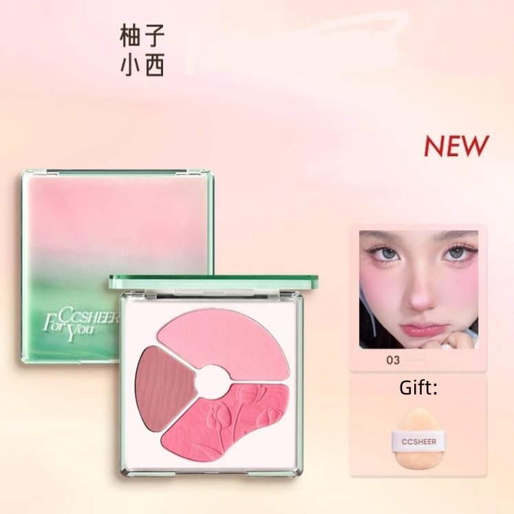 

CC Sheer Tri-Color Blush Palette Astringent Color Expanding Shrink Blush Highlighting Finishing Trio Creamy Apricot Makeup