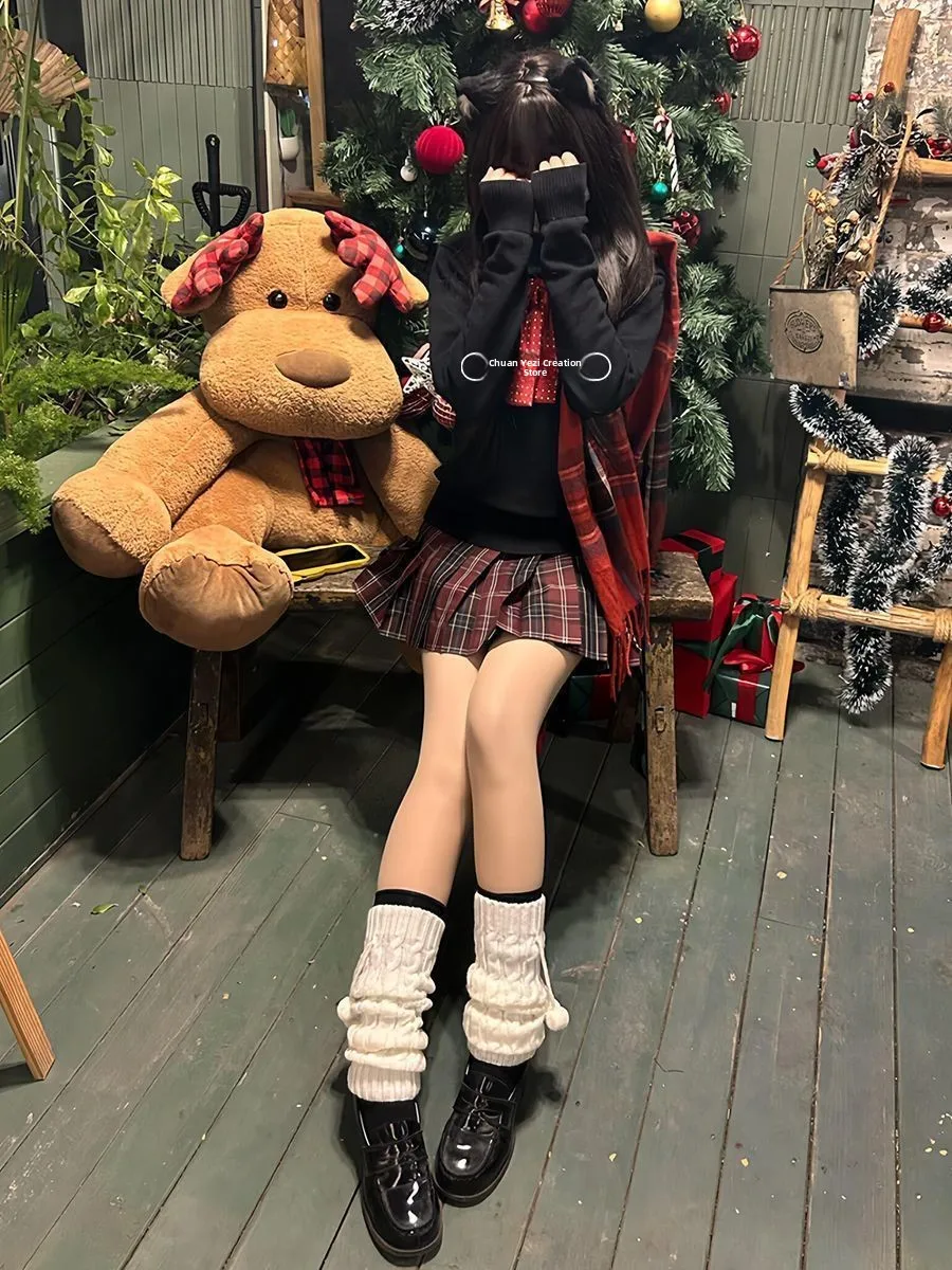 

Japanese Sle JK College Knitted Long Sve Overhead irt Women's Faion Set Autumn Winter Versatile Cisas Outfit