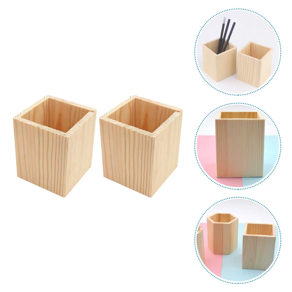 

2 Pcs Pine Pen Holder Stationery Organizers Wood Brush Pot Office Drawer Holders Child Pencil for Kids