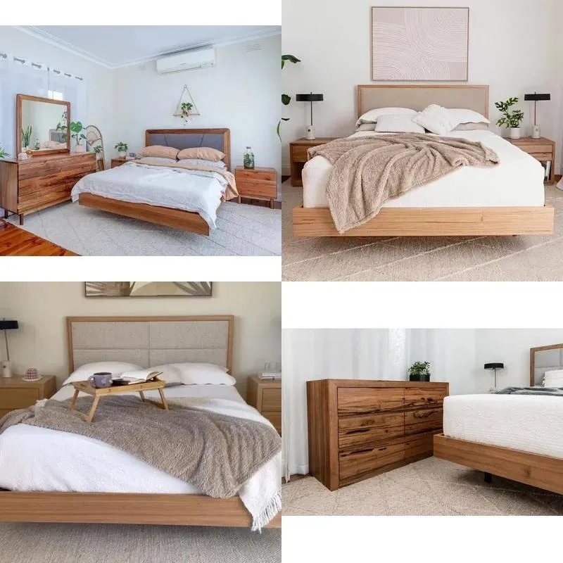 Luxury solid oak platform bed frame with environmentally friendly and durable design, king-size suspended upholstered
