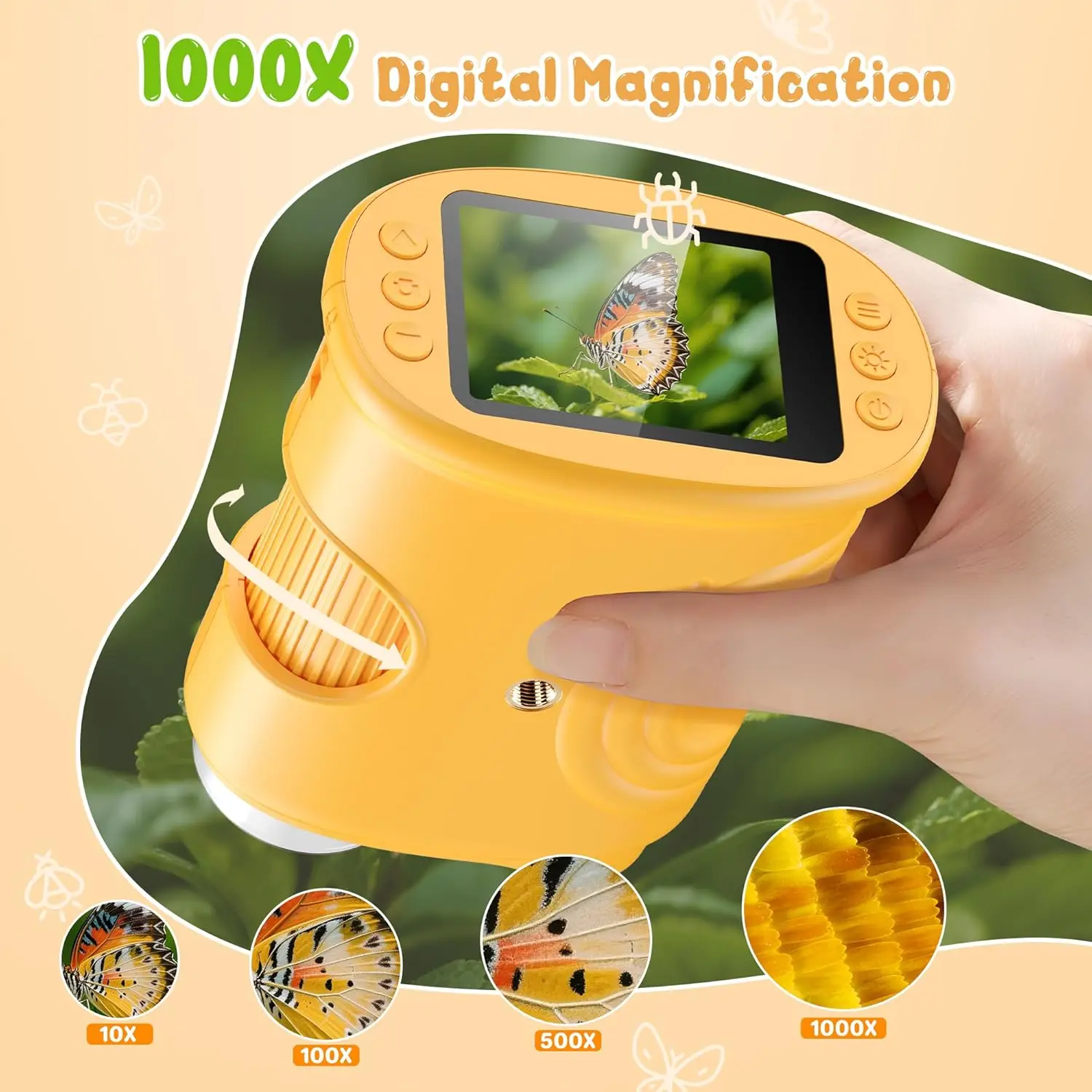 1000X Handheld Digital Microscope For Kids 2Inch HD Screen Children Biological Insect Magnifier Mini Portable Microscopes Gift