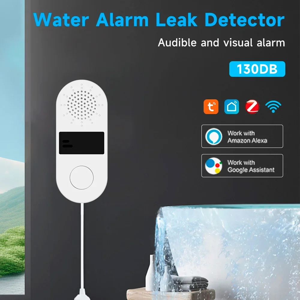 Tuya Inteligente Sensor De Vazamento De Água, Detector De Vazamento De Inundação, Sistema De Alarme De Som E Luz, 130dB, App Monitor Remoto, Wi-Fi