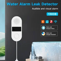 Sensor inteligente de fugas de agua, sistema de alarma de sonido y luz, WiFi, Tuya, 130dB, Monitor remoto por aplicación