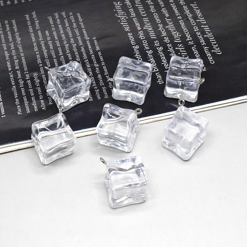 10pcs 20x20mm Square Transparent Ice Cube Resin Charms Funny Irregular Pendant For Earring Keychain Diy Jewelry Making