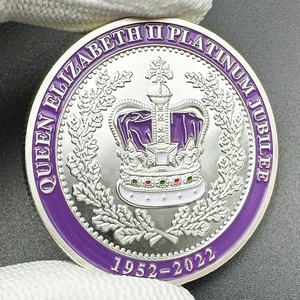 Rainha Elizabeth II Platinum Jubileu Moeda de Prata, Coroa Roxa Lembrança, Medalha Coroada em Westywood, Emblema da Faculdade, 1952-2022 8 principais vendas moedas antigas reis - №4