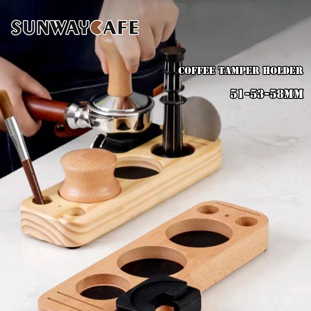 51/53/58mm Coffee Tamper Holder Filter Stand Beech Espresso Distributor Mat Rack Coffee Maker Tool Barista Gift Accessories