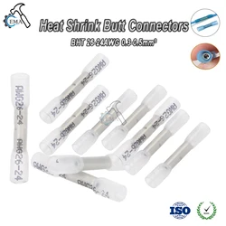 25/50/100PCS White Heat Shrink Butt Terminals Insulated Electrical Wire Connectors 26-24 AWG Cable Crimping Terminals Connector