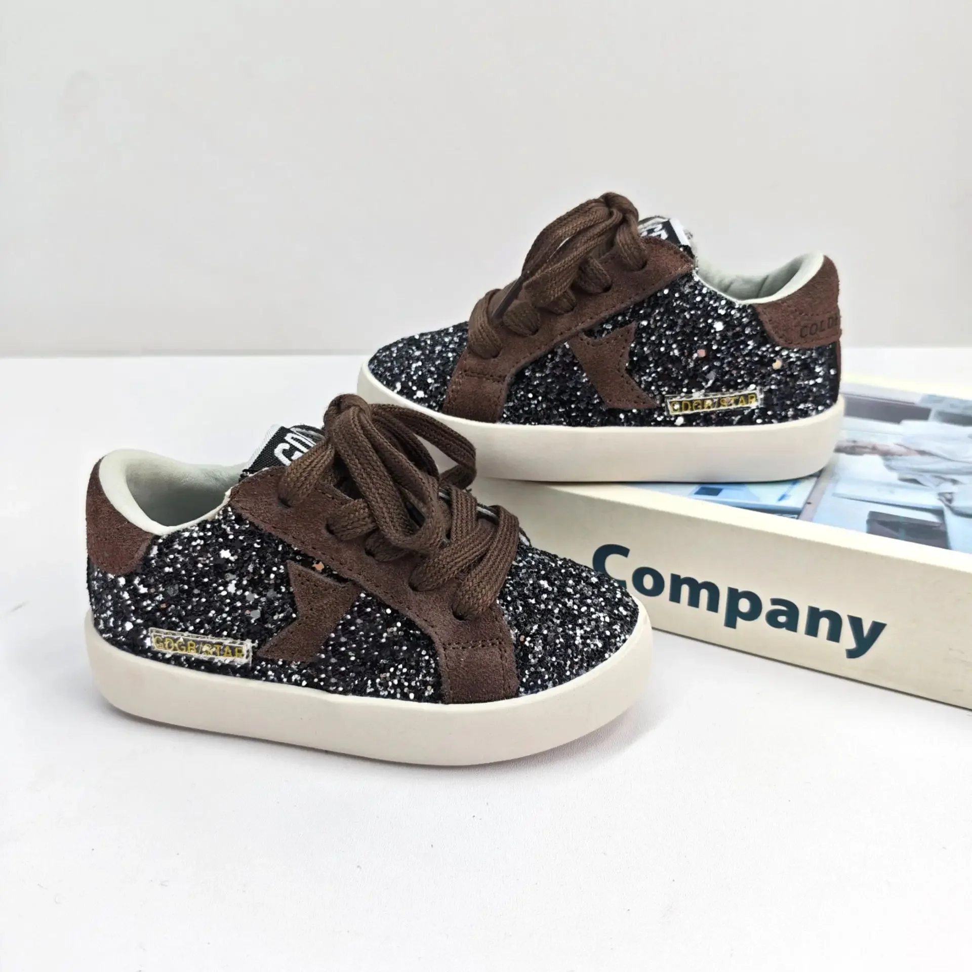 

New Fashion Autumn Spring Children Star Board Shoe Boy Soft Soled Front Lace-up Color-blocking Sequin Sneakers Girl Casual Shoe