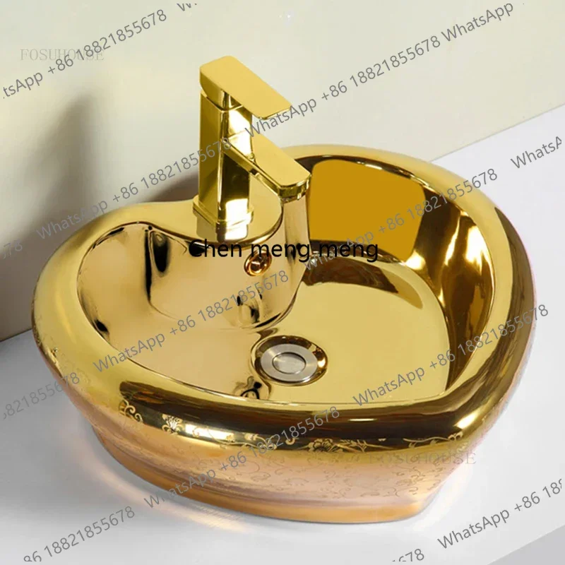 

Креативные золотые раковины для ванной комнаты, элитные умывальники в форме сердца, накладные раковины для туалета, простые кухонные мойки