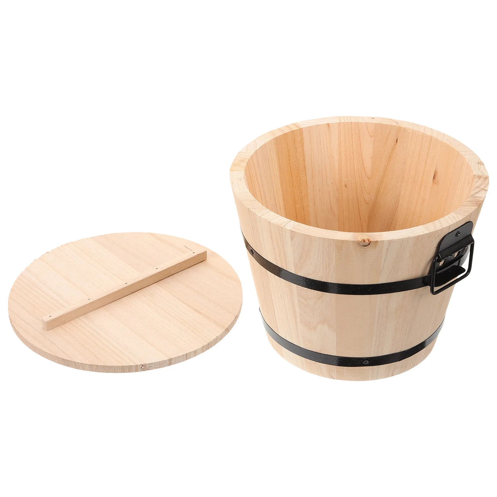 

Wooden Sushi Rice Bucket Rustic Design Cooked Rice Barrel for Japanese Korean Food Restaurant Serving Container with Lid