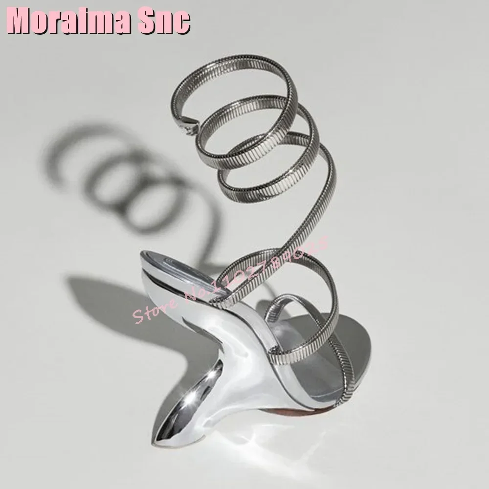 Sexy Snake Shaped Wrapped Sandals Strange Heel Wedges Golden Solid Fashion Women Shoes Spring Summer Banquet Party 2026 New
