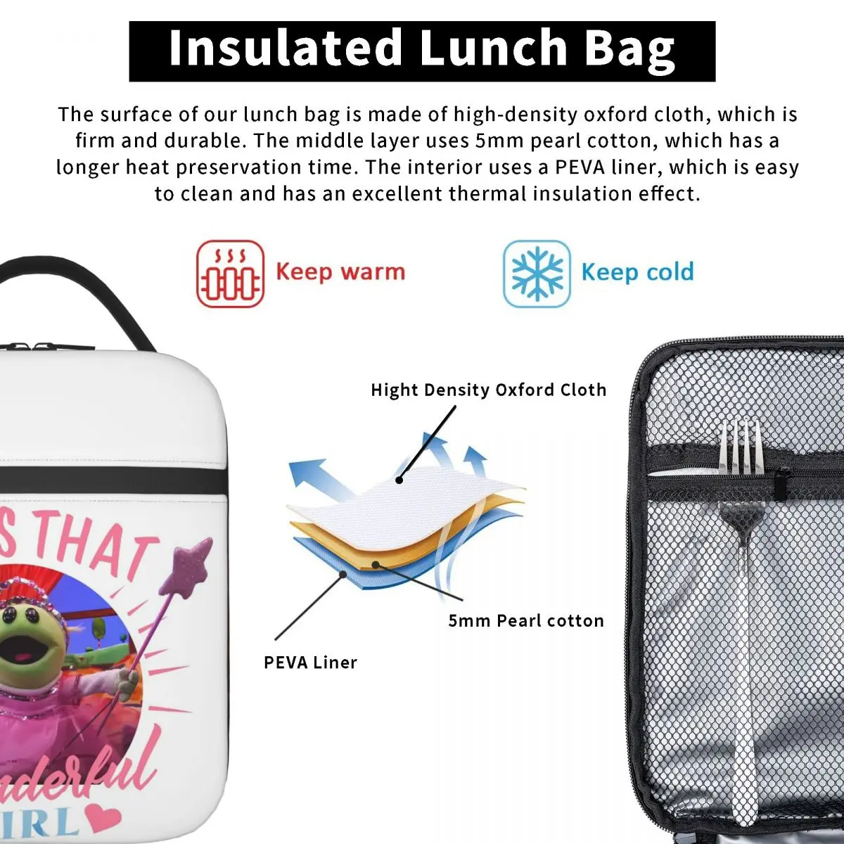 Nanalan Who's That Wonderful Girl Insulated Lunch Bag for Women Children Leakproof Food Boxes Thermal Lunch Box Tote