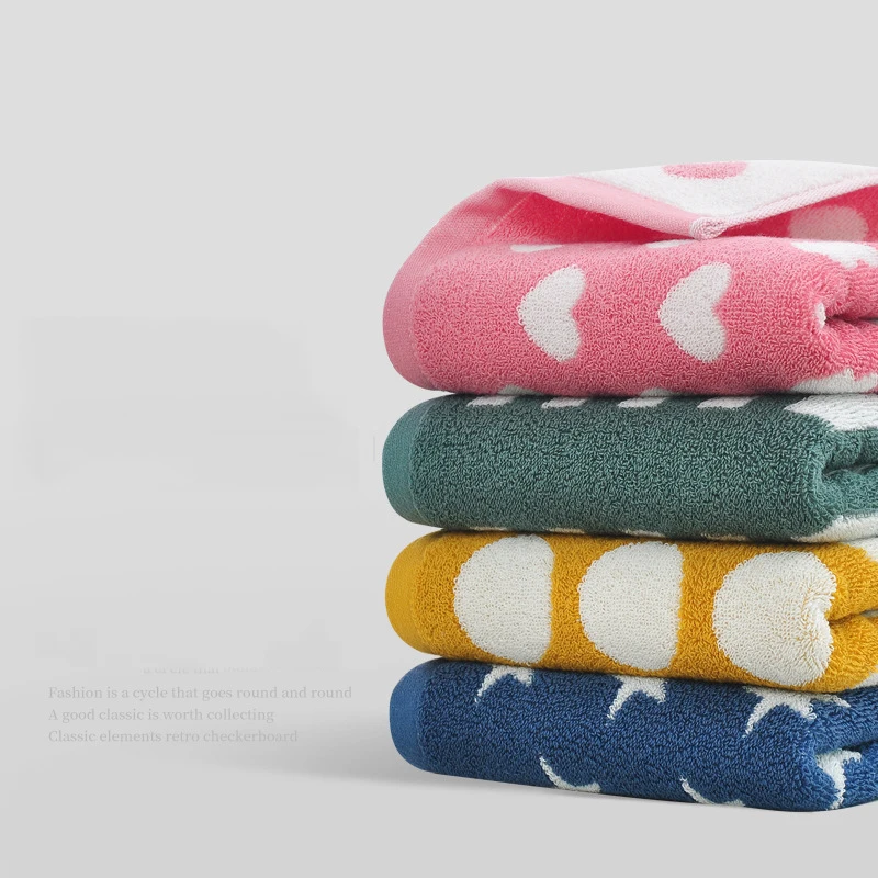 Retro Cotton Towel Dots Stars Striped Heart Pattern Soft Face Towel Super Absorbent Thick Hand Towels for Bathroom Kids Adults