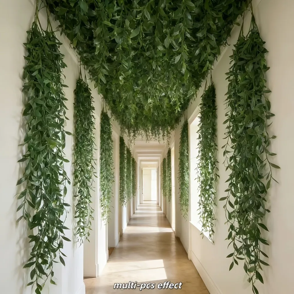 20 Piezas de Enredadera Artificial de Salgueiro Extra Larga de Lujo, Elegante Follaje Artificial, Enredadera Colgante de Hojas Perennes con Densidad para la Sala de Estar en Primavera
