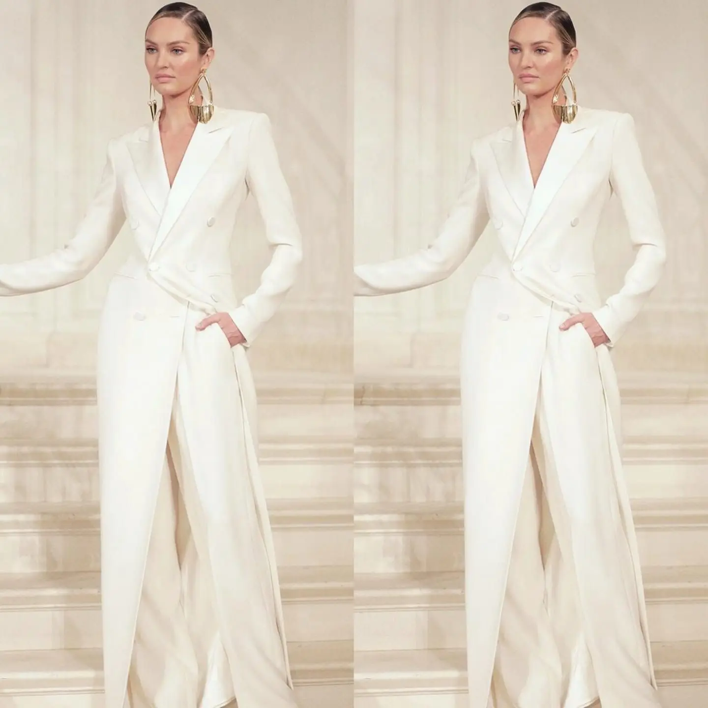 Spring Fashion Ivory Double Breasted Women Long Jacket Suits Ladies Prom Evening Guest Formal Wear Custom Made (Jacket+Pants)