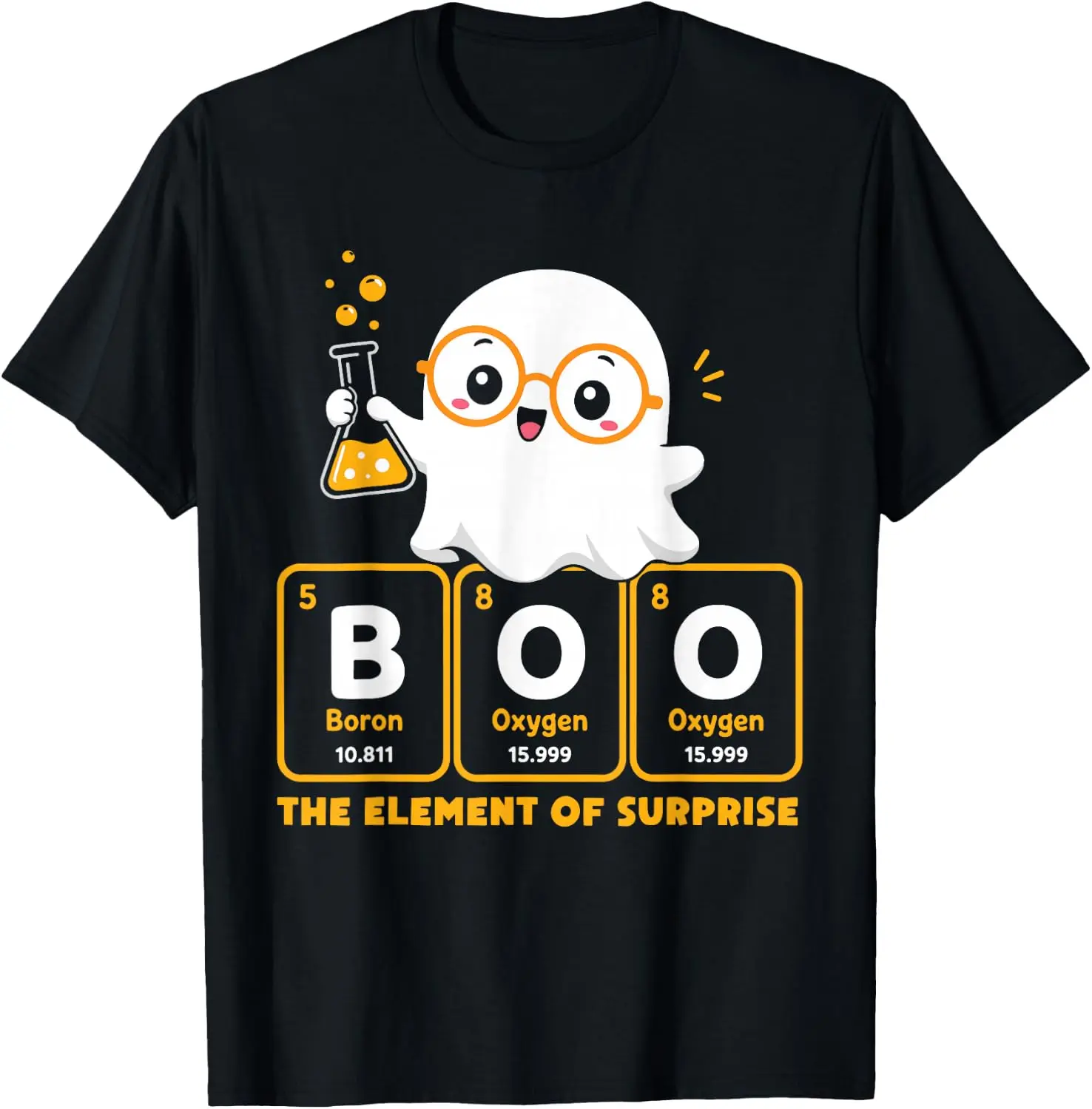 Boo Chemist Ghost Chemistry Spooky Science Teacher Halloween T-Shirt Men Women Unisex Novelty Graphic T‑Shirt, Classic Crew Neck 100% Cotton Tee, Lightweight Anti‑Pilling Breathable Casual Tops, Year‑Round Daily Outfit, Holiday Birthday Present Tee