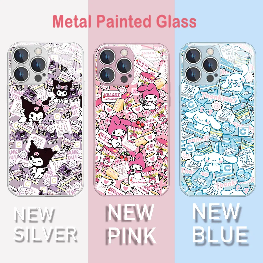 Cute Kuromi Calendar Metallic-Color Phone Case For IPhone X XR XS 16 15 14 13 12 Mini 11 Pro Max 7 8 SE 20 Plus Glass Hard Cover