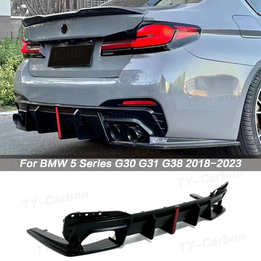 Bright Black 3PCS Rear Bumper Diffuser Lip Spoiler With Light Diffuser for BMW G30 G38 M Sport Sedan 2017-2022 520i 530i 540i