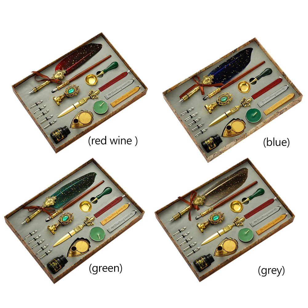 Retro Feder Stift Schreiben Tinte Set Kreative Exquisite Feder Dip Brunnen Stift Sets Schreibwaren Handwerk Geschenke für Student DIY