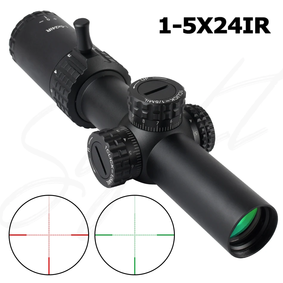 

1-5x24IR Red Green Rifle Scope Optics Illumination Adjustable Turret Lock System Scope Airsoft Tactical Hunting Shooting Sights