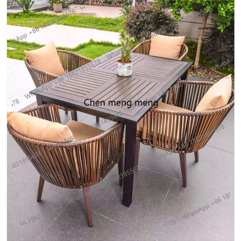 

Outdoor table and chairs courtyard villa garden, woven rattan chair leisure terrace, outdoor
